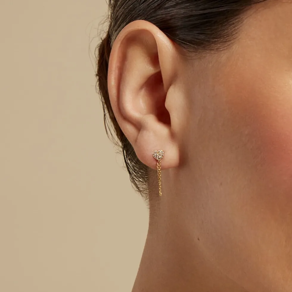 Boucles D'oreilles Pendantes Eclat D'amour Or Jaune Oxyde De Zirconium