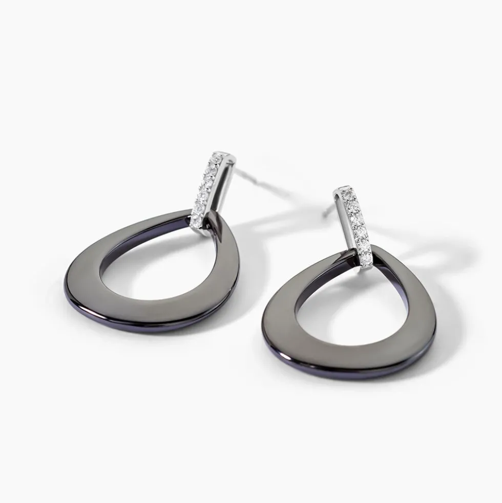 Boucles D'oreilles Pendantes Nelly Argent Blanc Céramique Et Oxyde