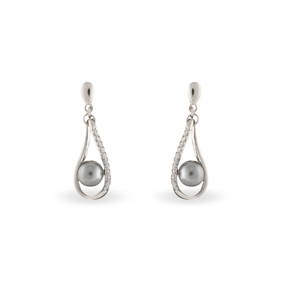 Boucles D'oreilles Pendantes Alexya Argent Perle D'imitation Et Oxyde