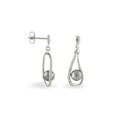 Boucles D'oreilles Pendantes Alexya Argent Perle D'imitation Et Oxyde