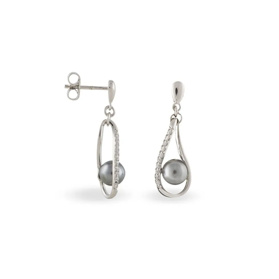 Boucles D'oreilles Pendantes Alexya Argent Perle D'imitation Et Oxyde