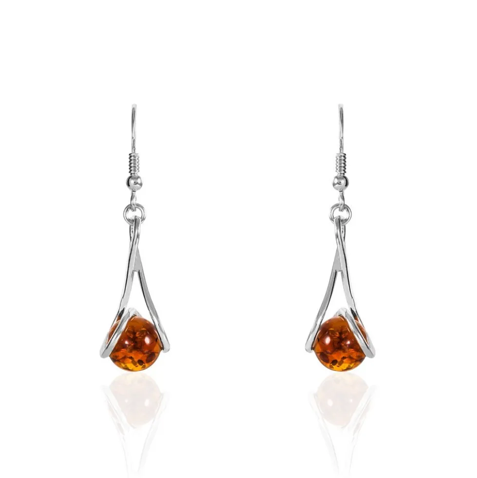 Boucles D'oreilles Pendantes Argent Blanc Simona Ambre