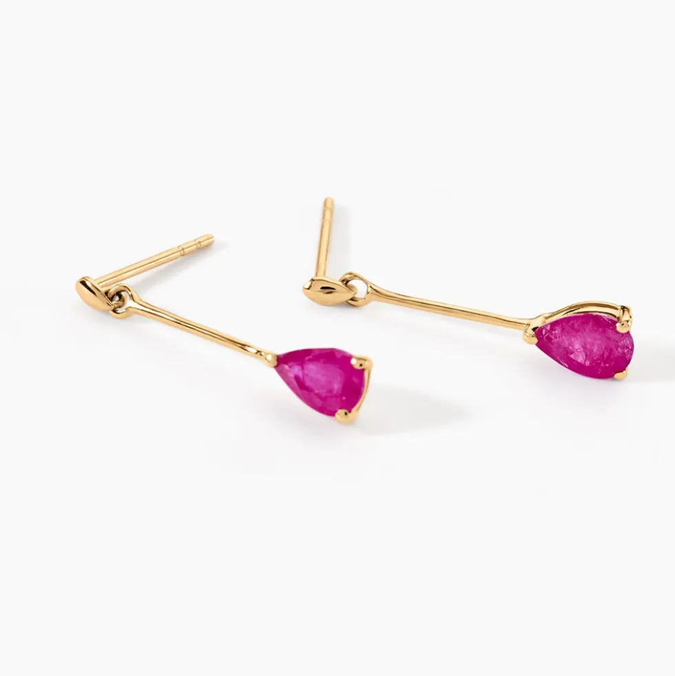 Boucles D'oreilles Pendantes Pluie D'Eclat Or Jaune Rubis