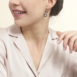 Boucles D'oreilles Pendantes Narcissa Argent Blanc Céramique Et Oxyde