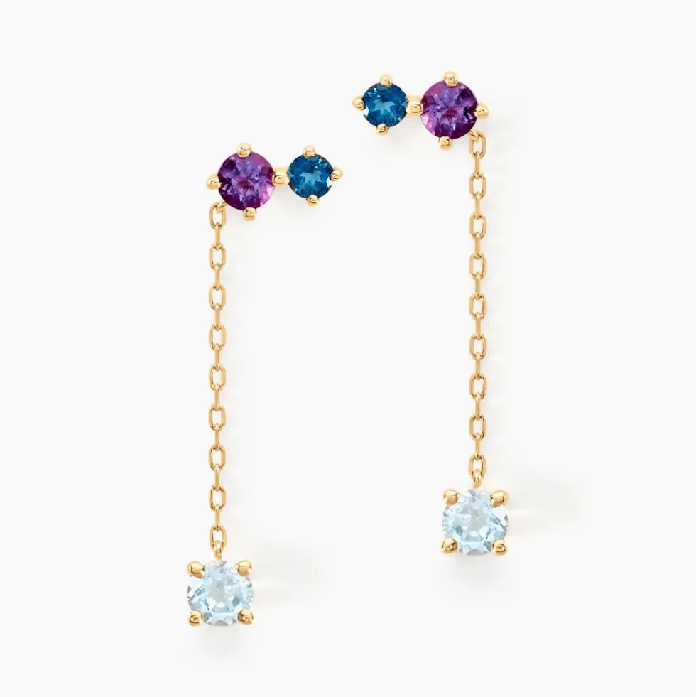 Boucles D'oreilles Pendantes Amaranta Or Jaune Topaze Améthyste