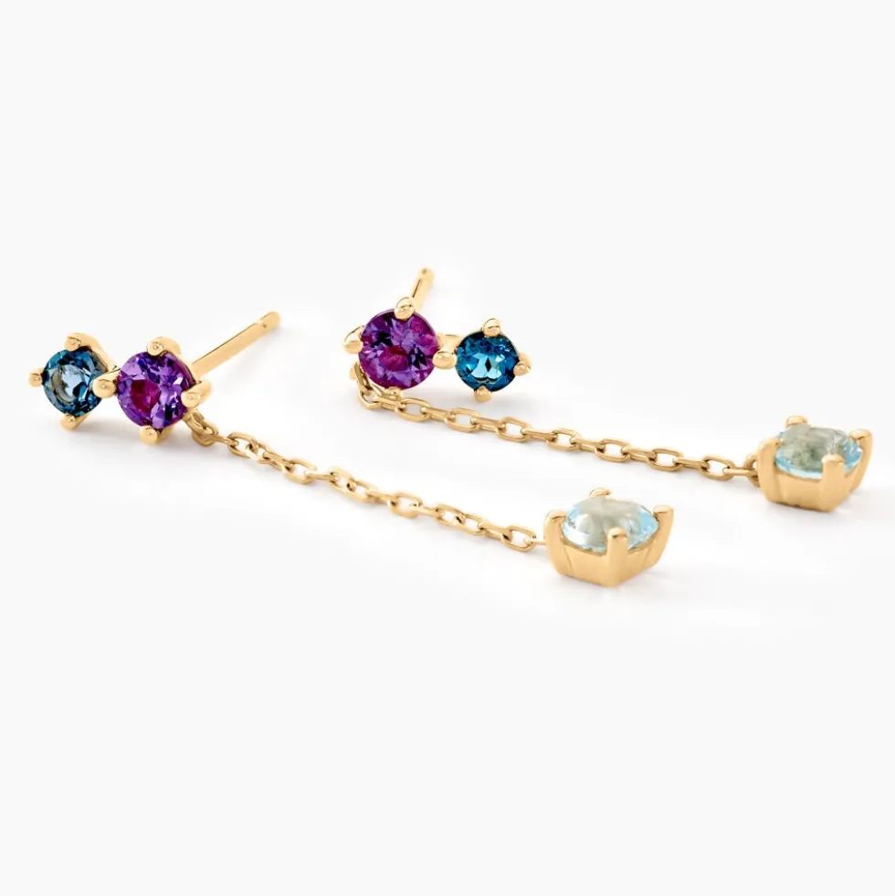 Boucles D'oreilles Pendantes Amaranta Or Jaune Topaze Améthyste