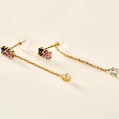 Boucles D'oreilles Pendantes Amaranta Or Jaune Topaze Améthyste