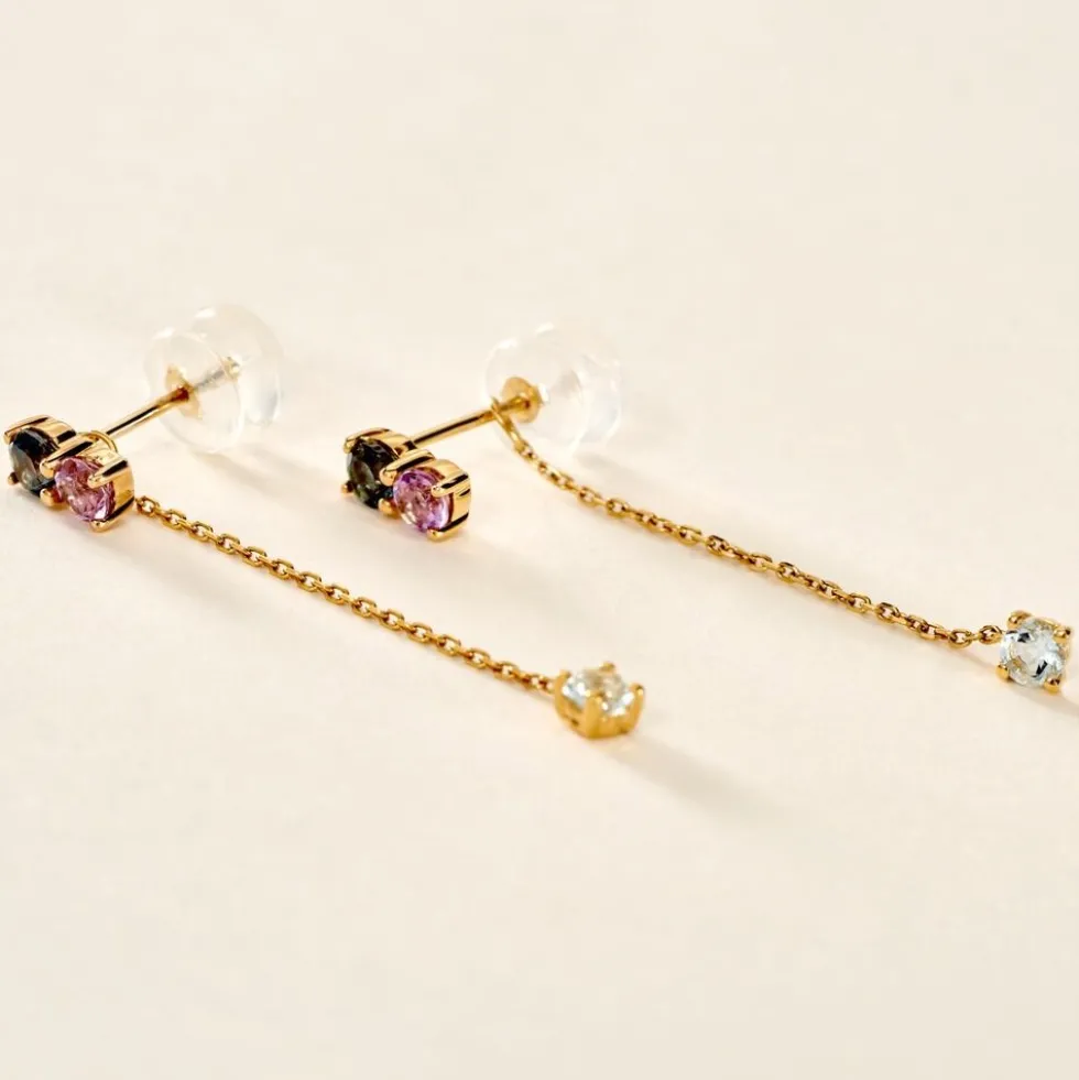 Boucles D'oreilles Pendantes Amaranta Or Jaune Topaze Améthyste