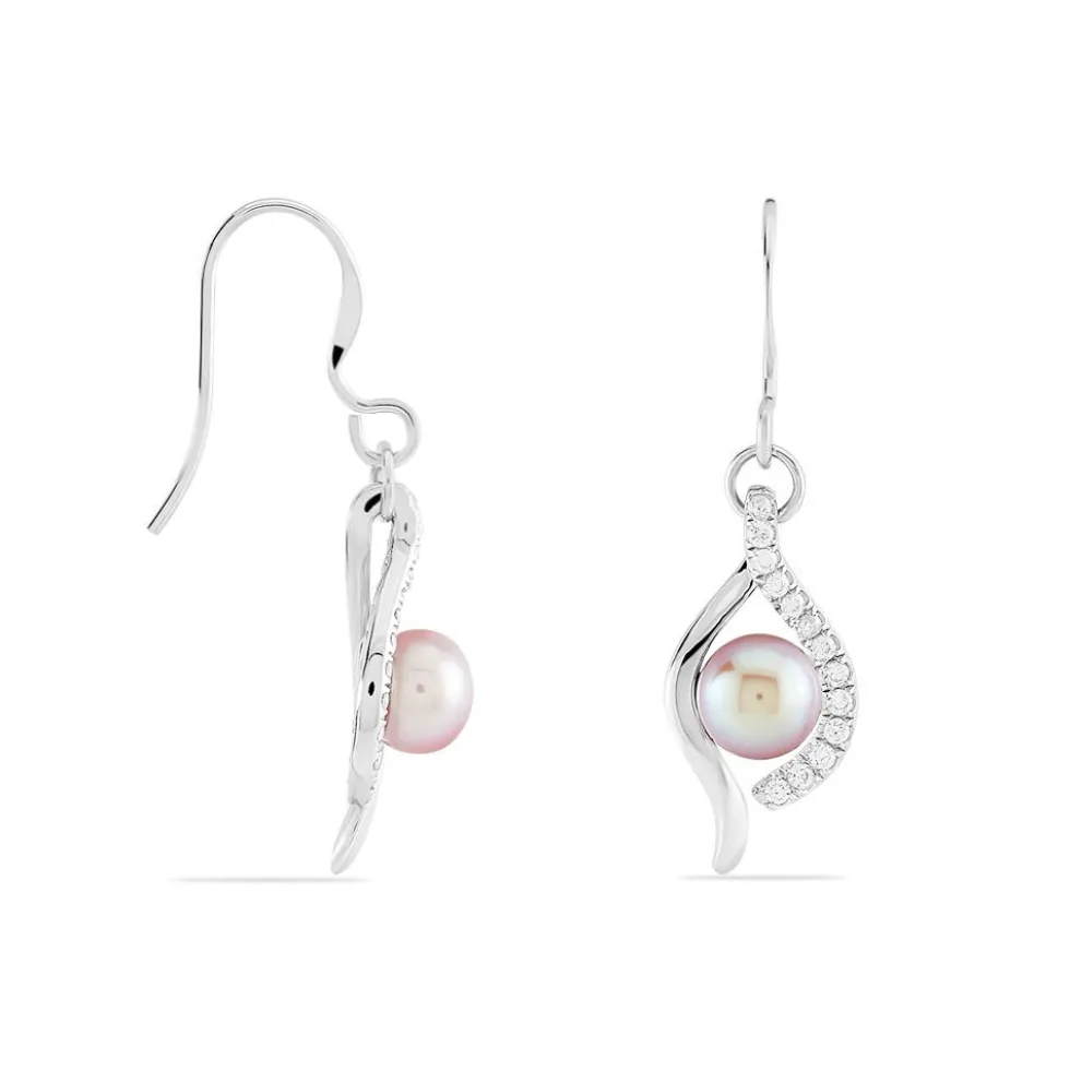 Boucles D'oreilles Pendantes Deniz Argent Perle De Culture Et Oxyde