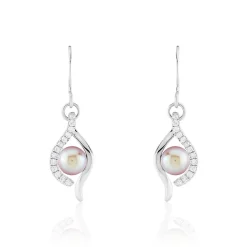 Boucles D'oreilles Pendantes Deniz Argent Perle De Culture Et Oxyde
