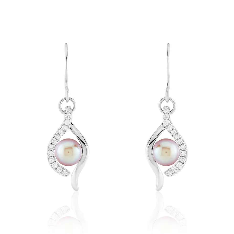 Boucles D'oreilles Pendantes Deniz Argent Perle De Culture Et Oxyde