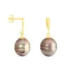Boucles D'oreilles Pendantes Semi-baroque Or Jaune Perle De Tahiti