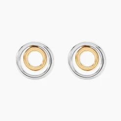 Boucles D'oreilles Pendantes Berangere Double Cercles Or Bicolore