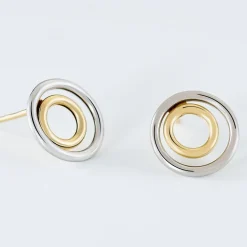 Boucles D'oreilles Pendantes Berangere Double Cercles Or Bicolore