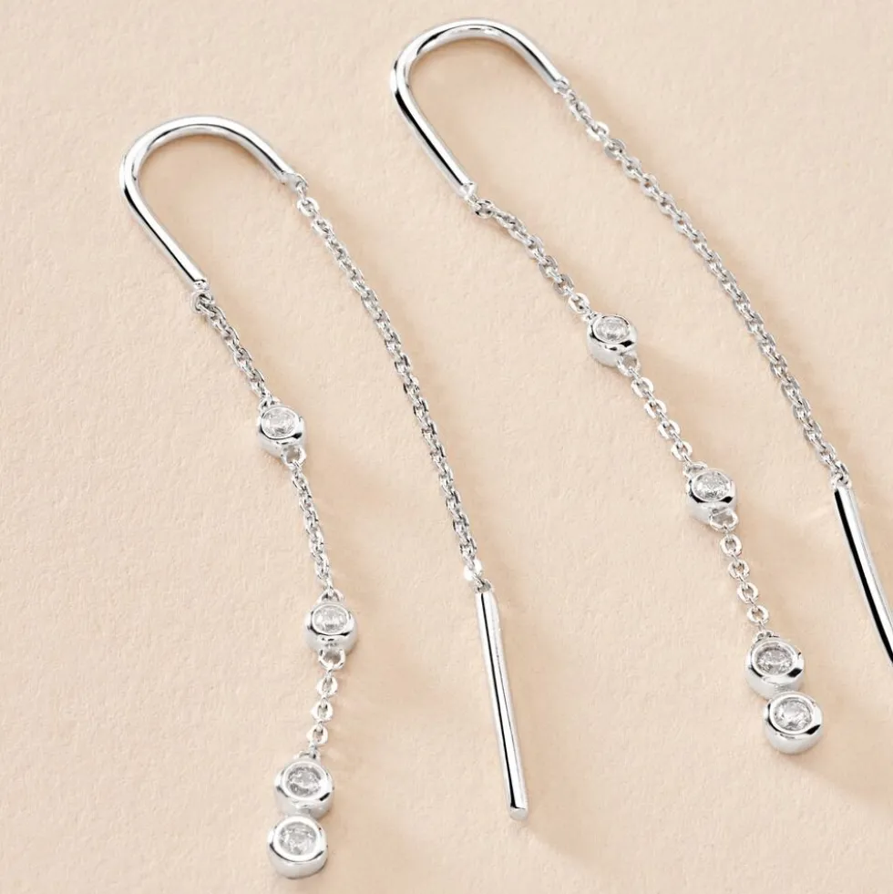 Boucles D'oreilles Pendantes Mascaret Argent Blanc Oxyde De Zirconium