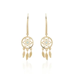 Boucles D'oreilles Pendantes Attrape Reves Plaque Or Pierre