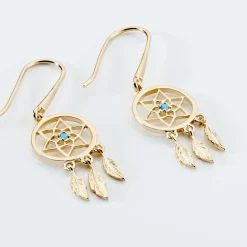 Boucles D'oreilles Pendantes Attrape Reves Plaque Or Pierre