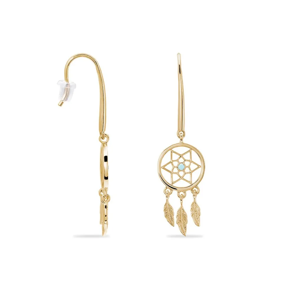 Boucles D'oreilles Pendantes Attrape Reves Plaque Or Pierre