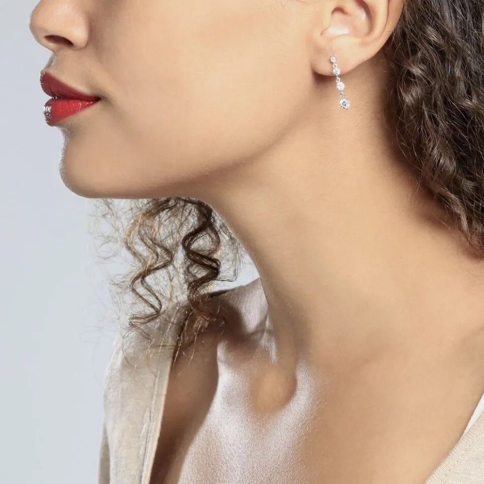 Boucles D'oreilles Pendantes Odyssee Argent Blanc Oxyde De Zirconium