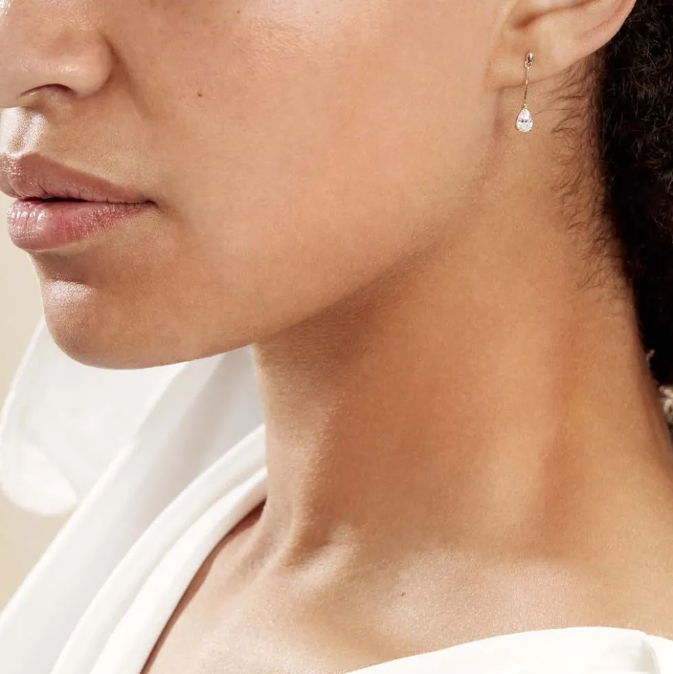 Boucles D'oreilles Pendantes Goutte Or Jaune Oxyde De Zirconium