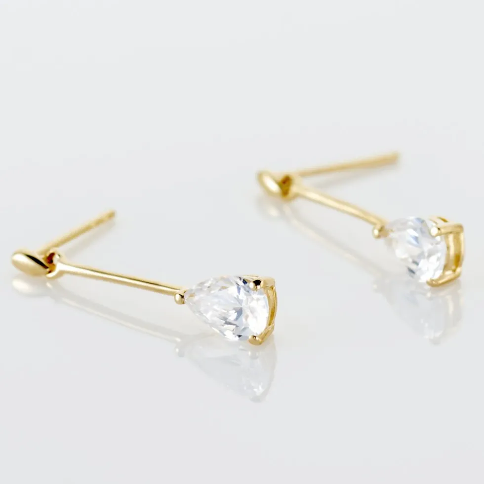 Boucles D'oreilles Pendantes Goutte Or Jaune Oxyde De Zirconium