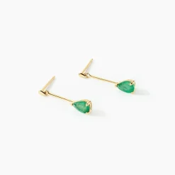 Boucles D'oreilles Pendantes Pluie D'Eclat Or Jaune Emeraude