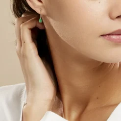 Boucles D'oreilles Pendantes Pluie D'Eclat Or Jaune Emeraude