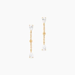 Boucles D'Oreilles Pendantes Scintillante Plaqué Or Jaune Oxyde De Zirconium