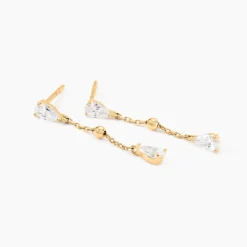 Boucles D'Oreilles Pendantes Scintillante Plaqué Or Jaune Oxyde De Zirconium
