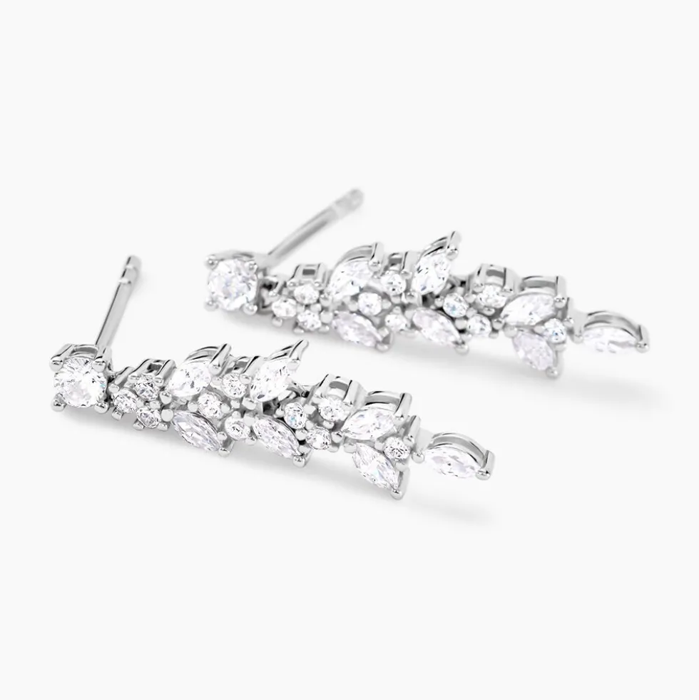 Boucles D'oreilles Pendantes Argent Blanc Precieux Flocon Oxyde