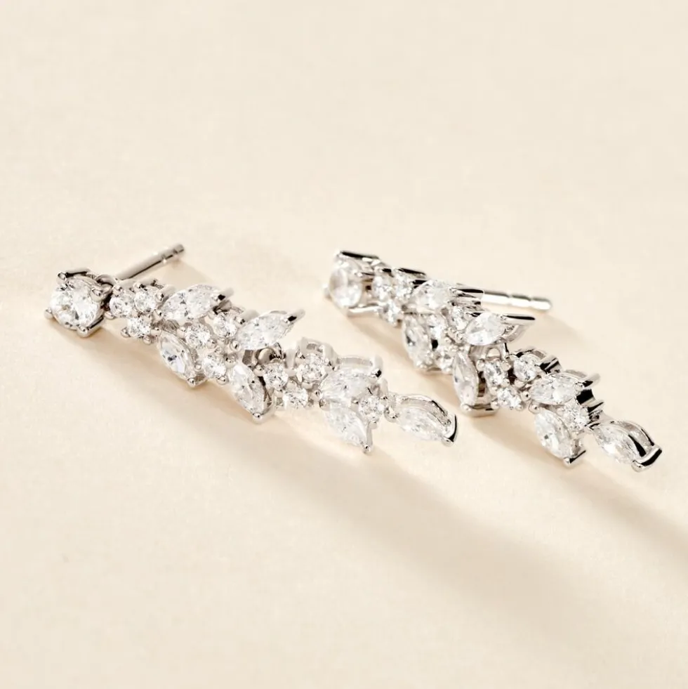 Boucles D'oreilles Pendantes Argent Blanc Precieux Flocon Oxyde