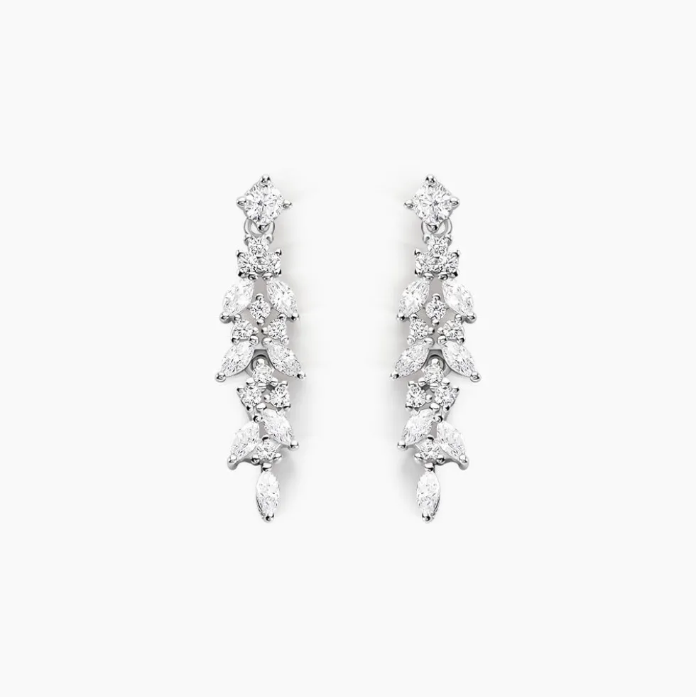 Boucles D'oreilles Pendantes Argent Blanc Precieux Flocon Oxyde