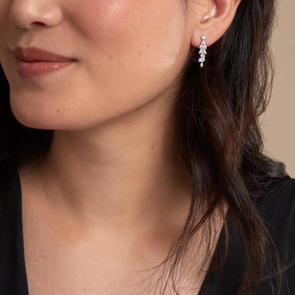 Boucles D'oreilles Pendantes Argent Blanc Precieux Flocon Oxyde