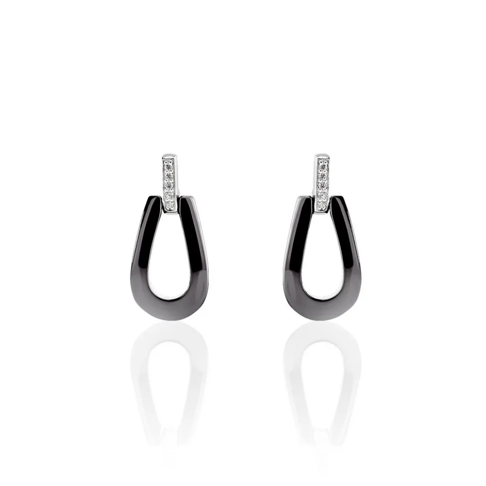 Boucles D'oreilles Pendantes Argent Céramique Et Oxyde De Zirconium