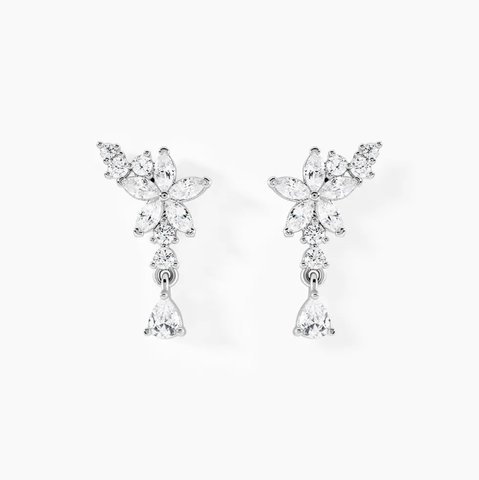 Boucles D'oreilles Pendantes Bertha Argent Blanc Oxyde De Zirconium