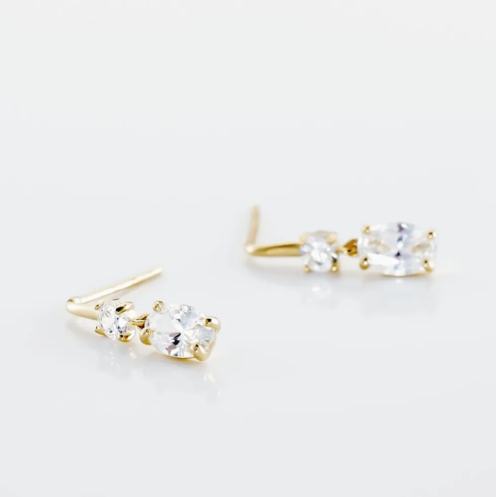 Boucles D'oreilles Pendantes Gulbeyaz Or Jaune Oxyde De Zirconium