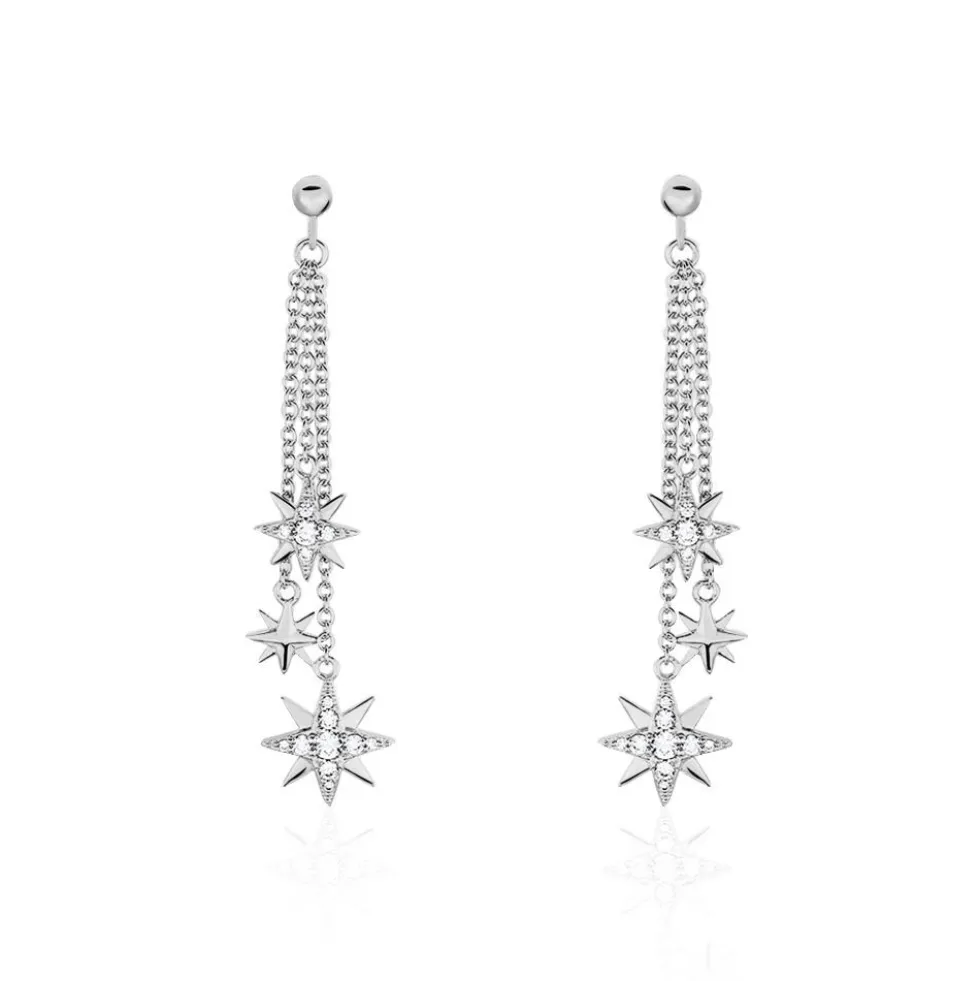 Boucles D'oreilles Pendantes Sathya Argent Blanc Oxyde De Zirconium