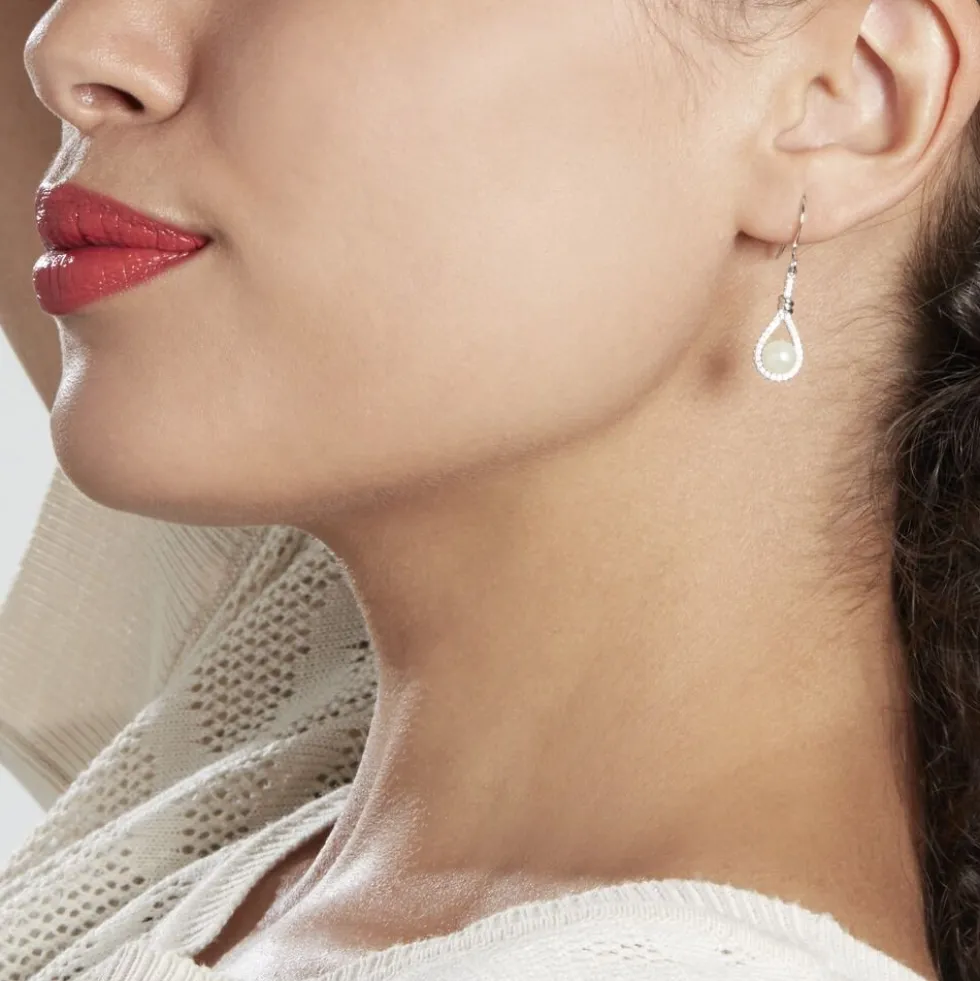 Boucles D'oreilles Pendantes Majida Argent Perle De Culture Et Oxyde