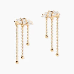 Boucles D'Oreilles Pendantes Sya Plaqué Or Jaune Oxyde De Zirconium