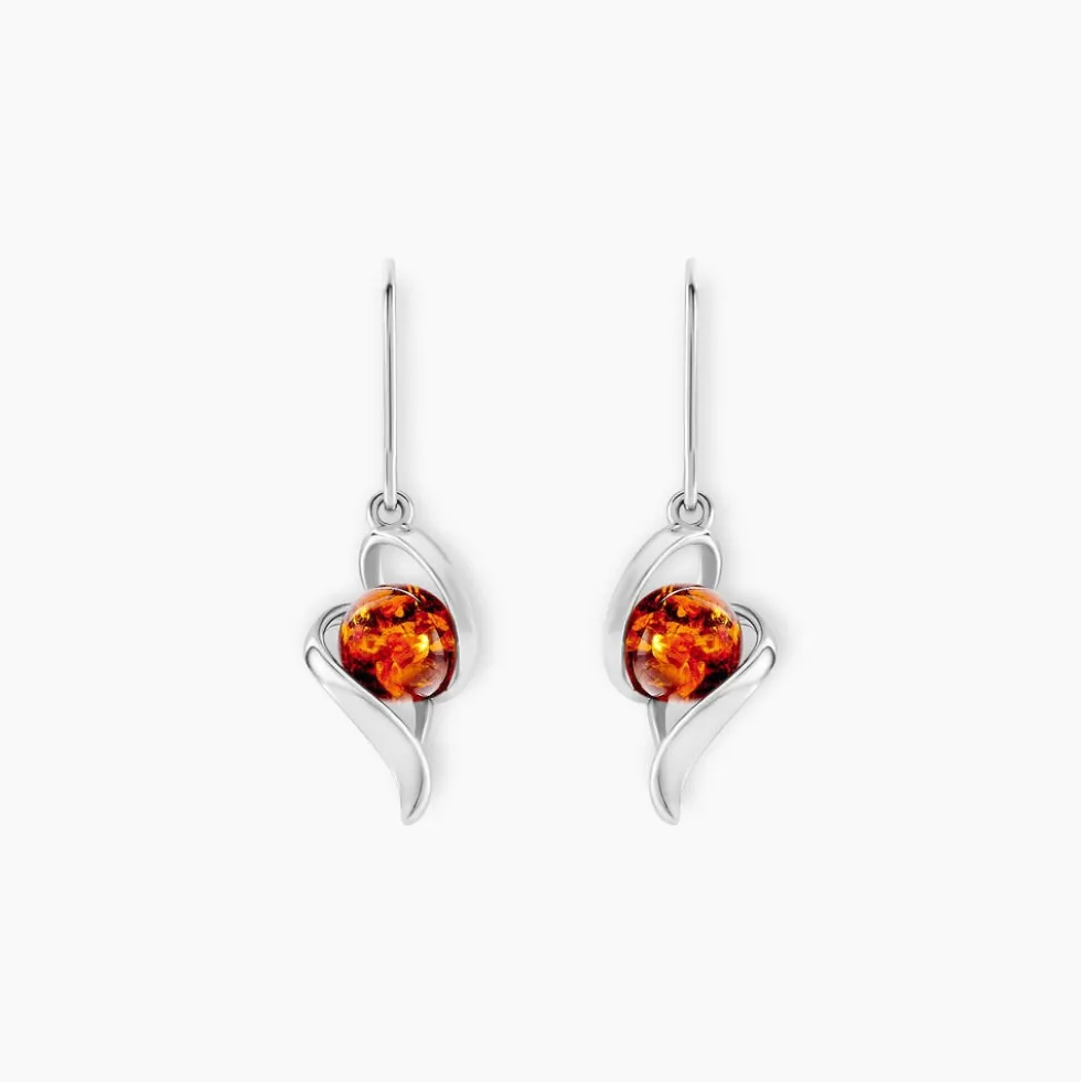 Boucles D'oreilles Pendantes Hilarionne Argent Blanc Ambre