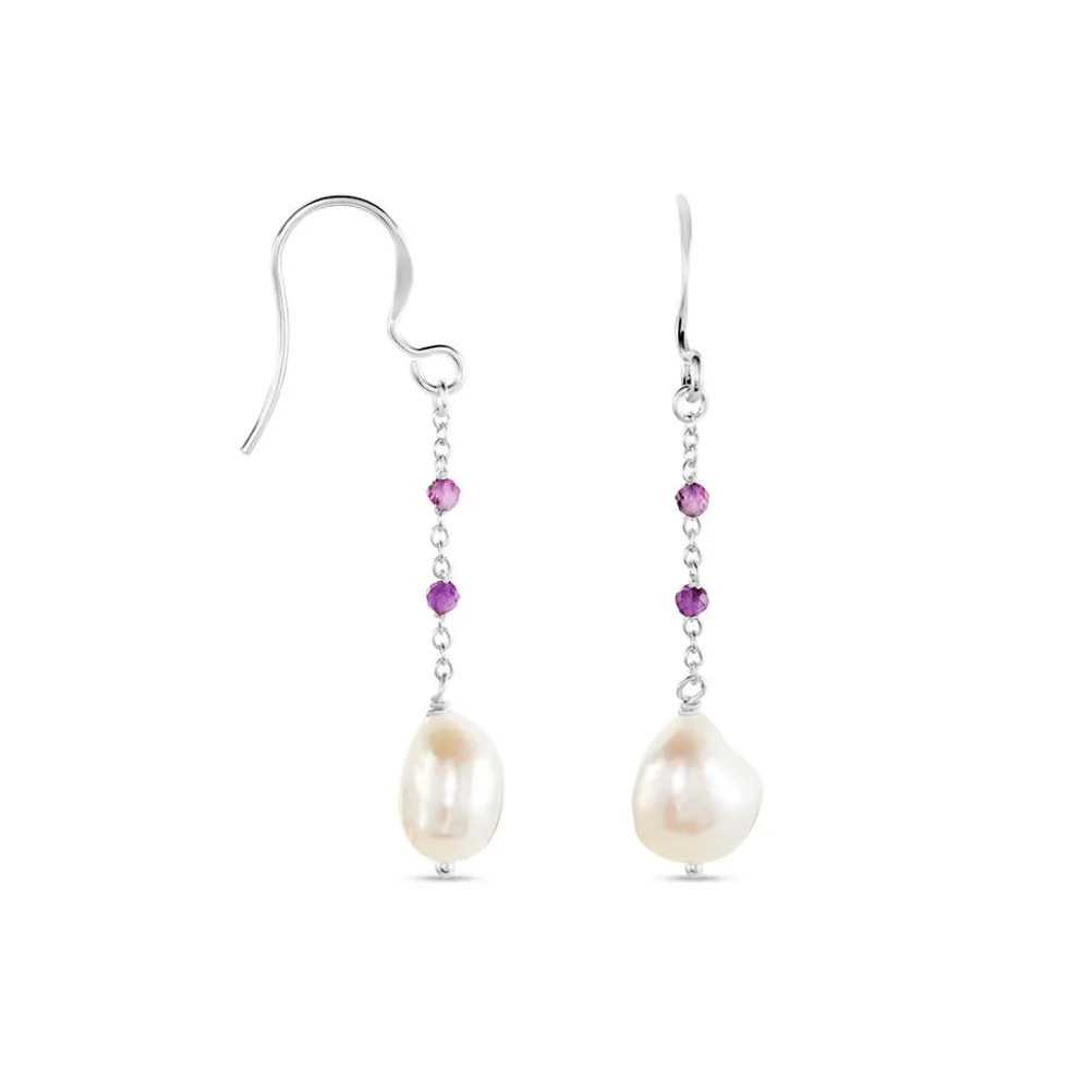 Boucles D'oreilles Pendantes Kerri Argent Blanc Perle De Culture