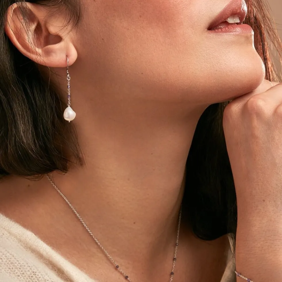 Boucles D'oreilles Pendantes Kerri Argent Blanc Perle De Culture