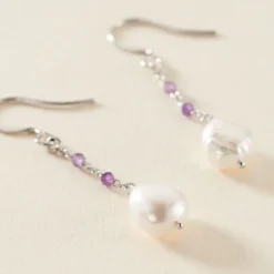 Boucles D'oreilles Pendantes Kerri Argent Blanc Perle De Culture