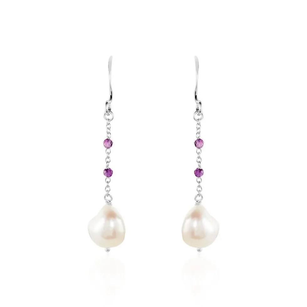 Boucles D'oreilles Pendantes Kerri Argent Blanc Perle De Culture