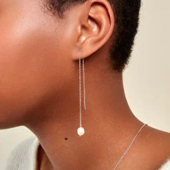 Boucles D'oreilles Pendantes Garance Argent Blanc Perle De Culture