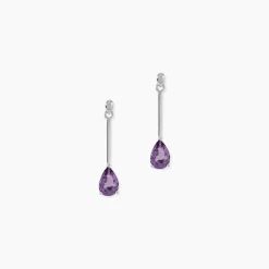 Boucles D'oreilles Pendantes Goutte Or Blanc Amethyste