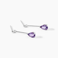 Boucles D'oreilles Pendantes Goutte Or Blanc Amethyste