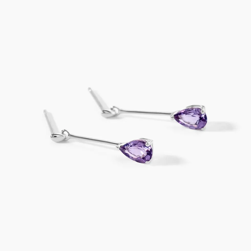 Boucles D'oreilles Pendantes Goutte Or Blanc Amethyste