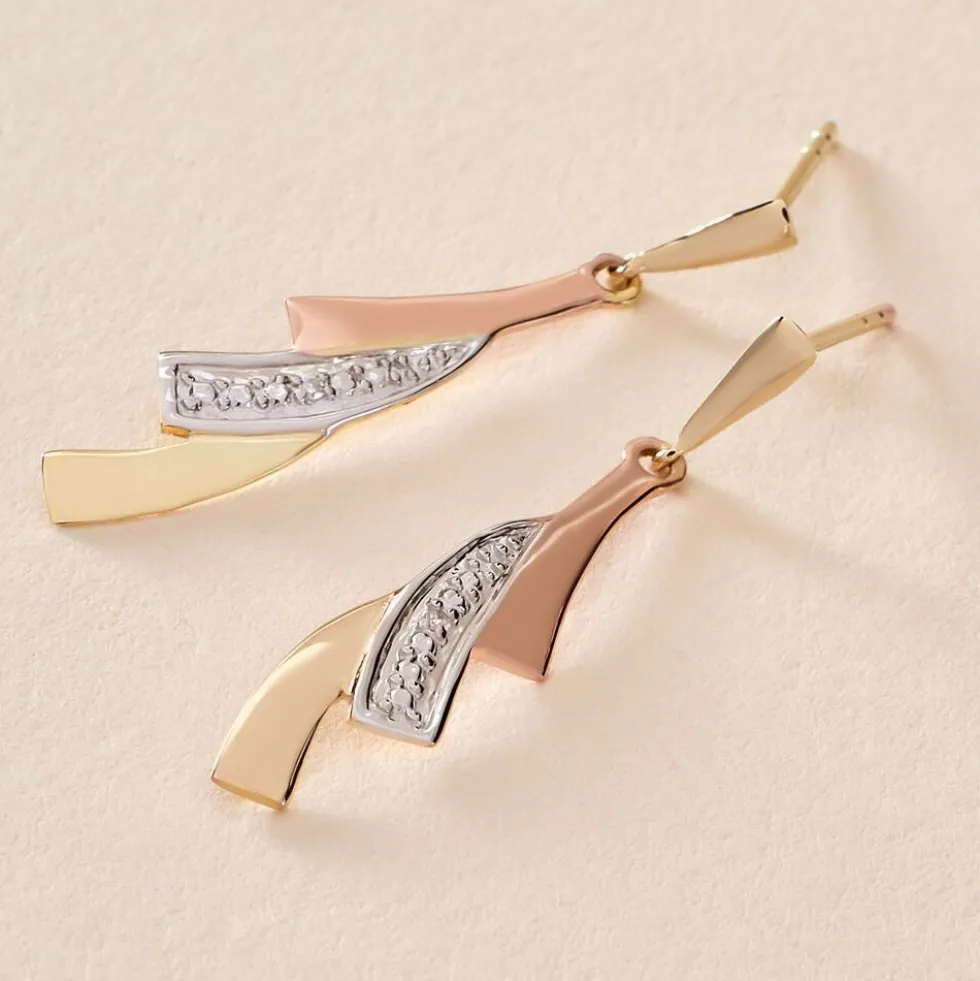 Boucles D'oreilles Pendantes Ainhoa Or Tricolore Diamant