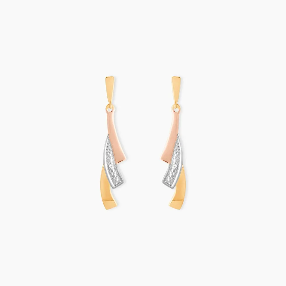 Boucles D'oreilles Pendantes Ainhoa Or Tricolore Diamant